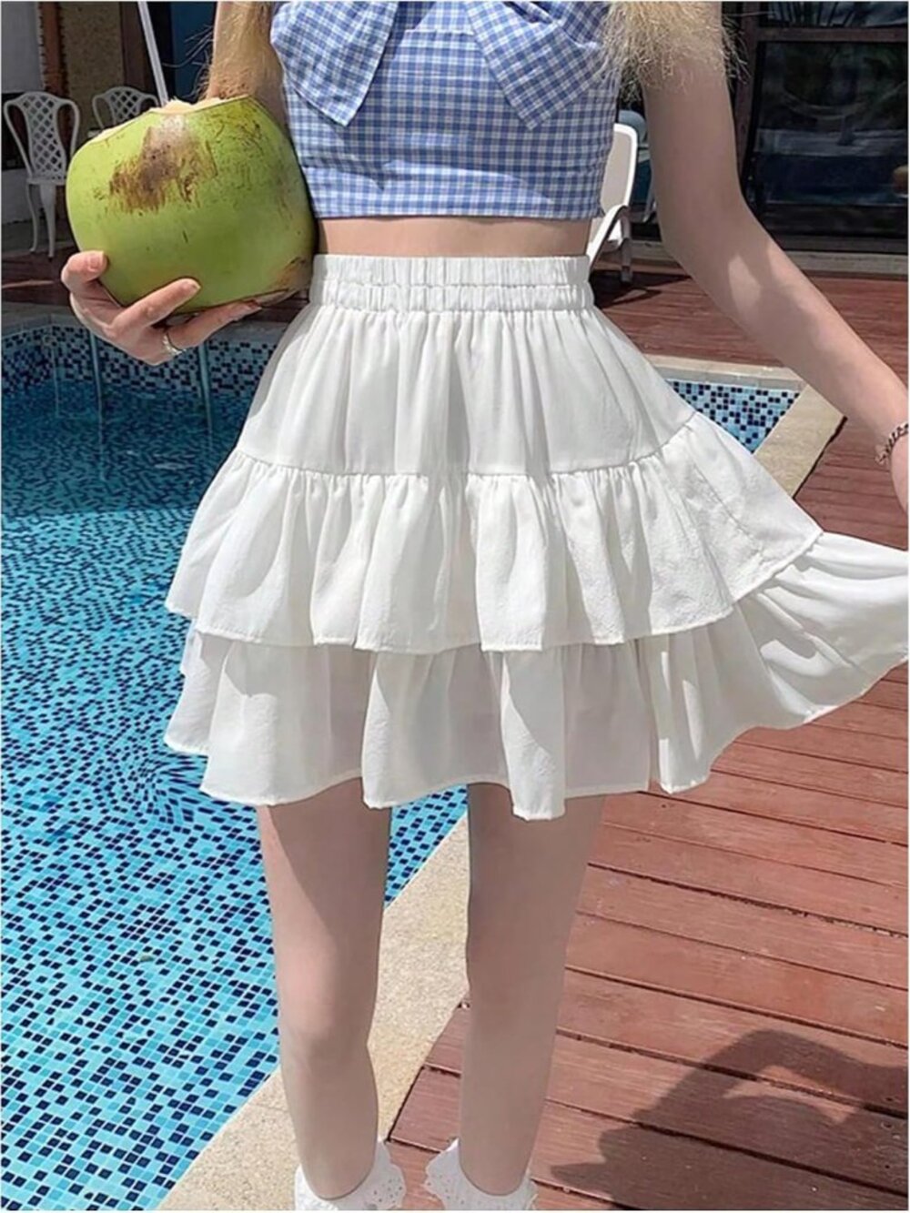 Women's Tiered Ruffle Mini Skirt Low Waisted Flowy Boho Western Short Skater Ski - Picture 3 of 4